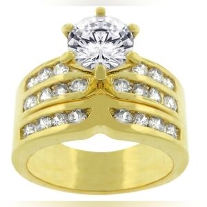18k Gold Plated Simulated Diamond Engagement Set, 2.3ct Total Weight, Size 8
